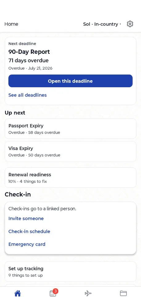 ThaiTrack Home screen with the next deadline at the top.